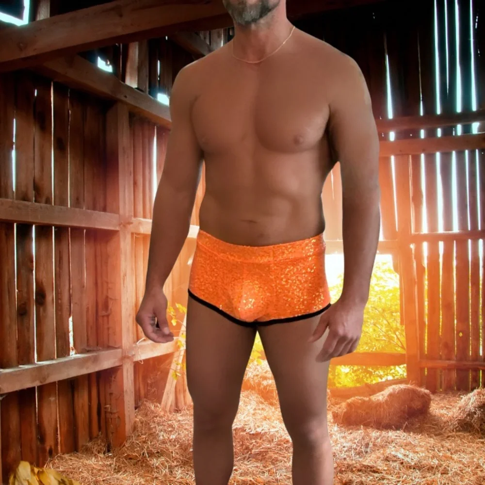 Mens Soft Sequined Knit Backless Boxer Briefs